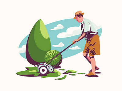 Man mowing the lawn adobe illustrator character cut cut the lawn green illustration lawn man summer tree vector vector illustration vectorart