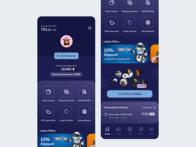 App - Wallet app card dark design flat ios layout profile send money ui ux wallet