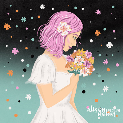 Bright Bouquet bouquet character design character illustration design drawing challenge drawing prompts female illustrator floral illustration fun with faces illustration portrait procreate