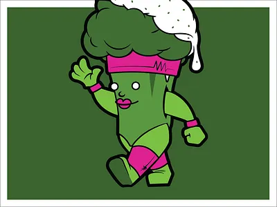 Blue Wind broccoli character design dip exercise food illustration mascot ranch sweatband