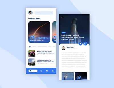 Blue News App - UI Design app branding design graphic design ui ux