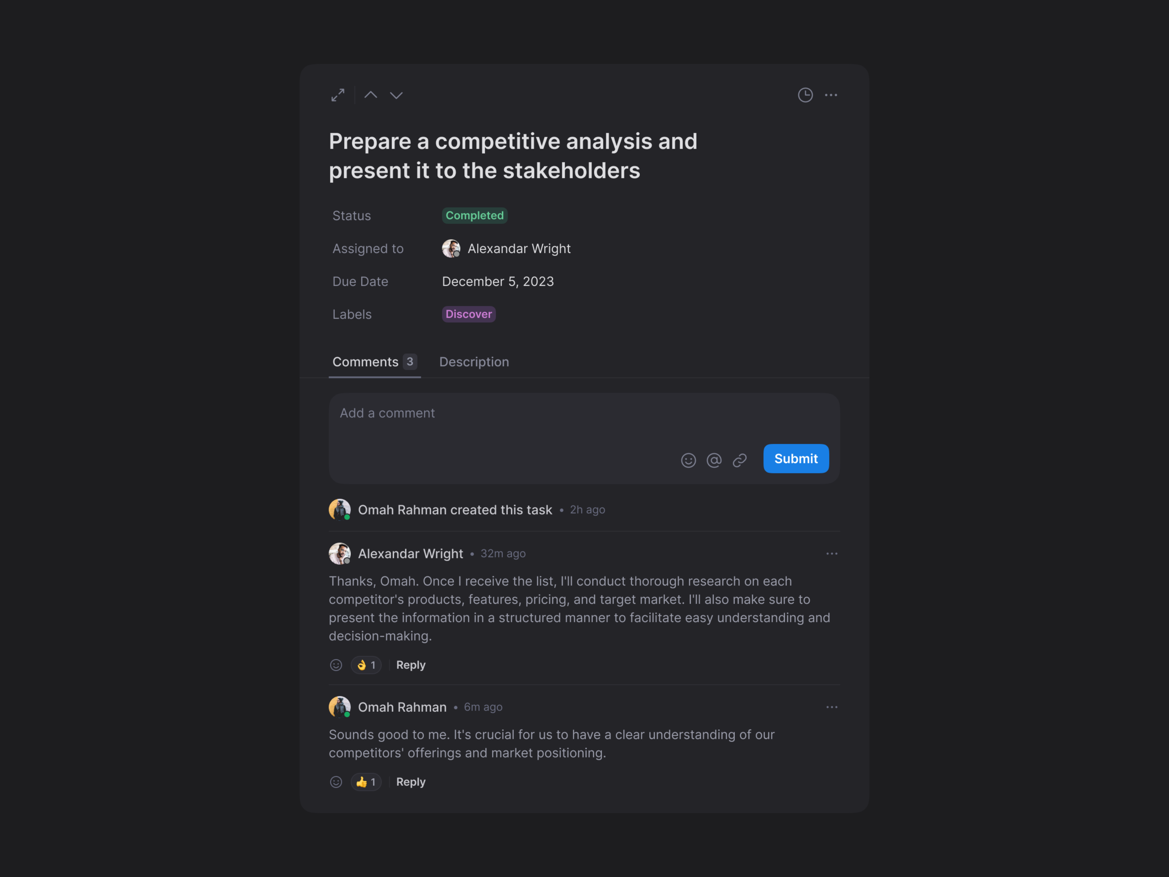 Task and comments modal: Dark Mode by Jin Yong on Dribbble
