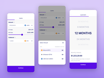 Crypto Loan Origination app borrow collateral crypto lending loan ltv mobile origination product rate ui ux