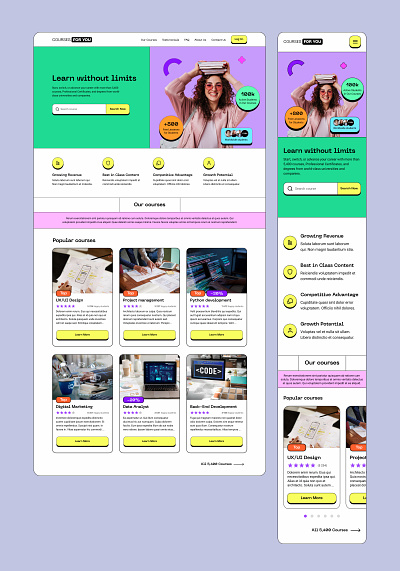 Courses for you - site for finding educational courses design education figma graphic design site ui ux