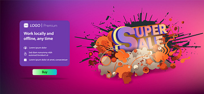 web icon super sale inscription and color splashes horizontal ba explode