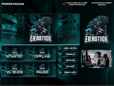 Godzilla theme full twitch package branding design graphic design illustration logo streaming twitch twitch overlay ui vector