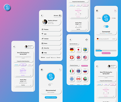 Redesign UI Speedify App (neumorphism style) blue branding graphic design internet logo mobileappdesign pink sleekui speedify speedifyapp ui uiredesign userexprience vector vpn