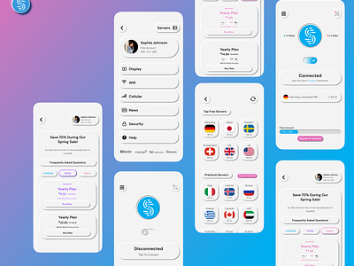 Redesign UI Speedify App (neumorphism style) blue branding graphic design internet logo mobileappdesign pink sleekui speedify speedifyapp ui uiredesign userexprience vector vpn