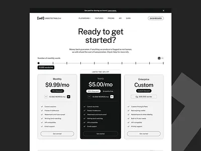 Pricing page calculator cards pricing pricing page saas ui ux web design word counter pricing