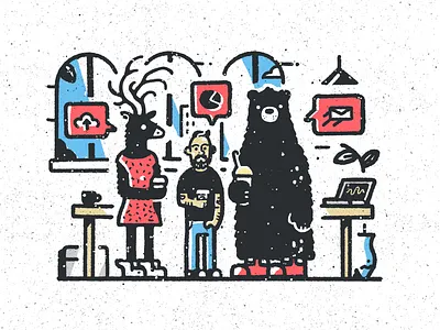 Hybrid Workplace animal bear business deer hybrid work illustration procreate remote work stag work workplace