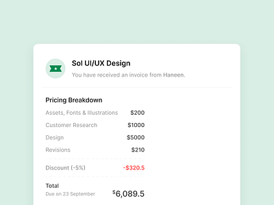 Minimalistic invoice design collaboration design freelancing invoice payment pricing ui ux