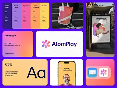 AtomPlay - Logo Design ( FOR SALE ) app billboard brand brand identity branding digital gradient identity innovative logo logodesign mark media platform music platform play button social media symbol tech video