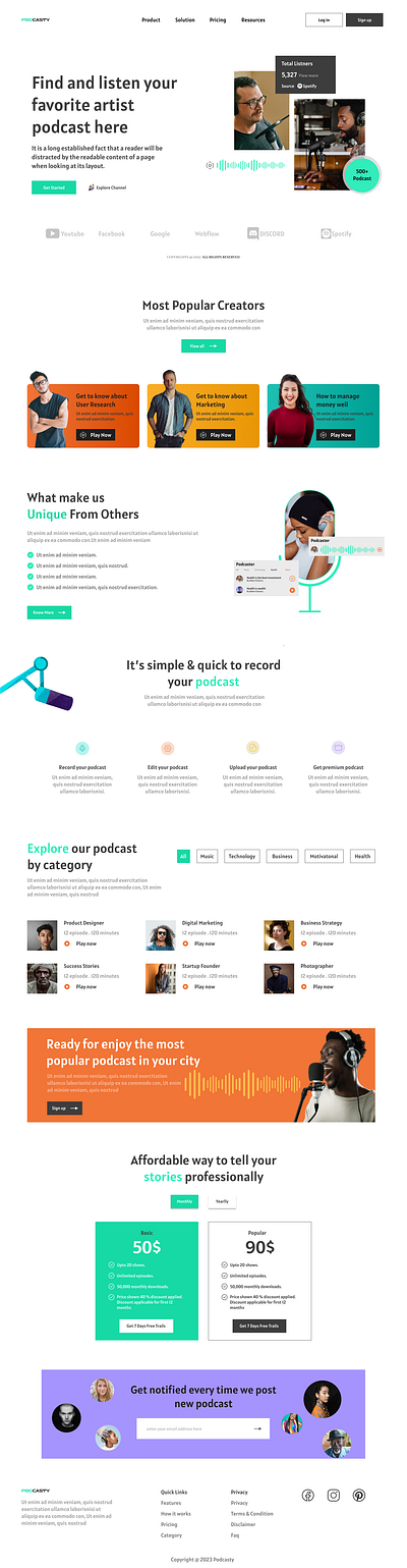 Podcast website Landing Page Desigb hero page landing page podcast ui user interface web design