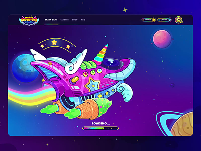 Magic Adventure Crash: Loading page 2d 2d game animation art cartoon crash crypto fantasy gambling game gaming graphic design illustration loading motion graphics nft product design spaceship uiux web design