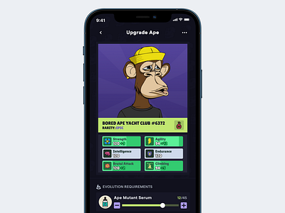 Upgrade Ape avatar bayc blockchain crypto evolution gamefi mobile ui nft web3