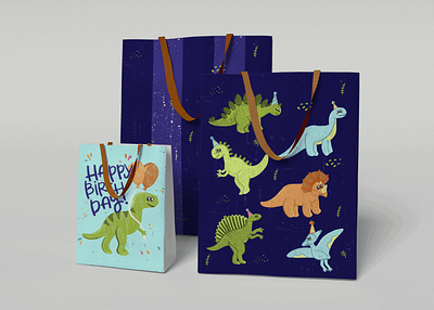 Dino Gift Bag Trio design dinos dinosaurs gift bags graphic design illustration illustrator photoshop print design