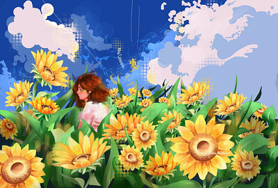 Blu Celeste animation character design procreate summertime sunflowers