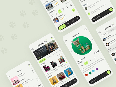 Pawsitive - Pet Store Mobile Application animation branding cannel cat dashboard delivery design dog dog show graphic design grooming illustration logo mobile app pet shop pet store pet supplies ui ux veterinary clinic