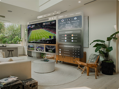 Sports Live Streaming - Spatial UI Design Exploration apple design apple vision apple vision pro ar design augment reality dashboard football glassmorp livescore livestream nba nfl product design spatial ui sport streaming ui ux vision os