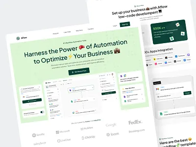 Aflow - Workflow Automation Builder Landing Page automation component devtool flow flowchart integration low code management no code pabbly product saas saas landing page shortcuts trigger ui web app website concept workflow zapier