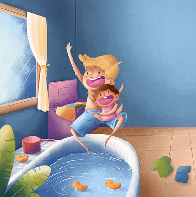 Taking Bath with Brother art childrenbook childrensbooks digital painting drawing illustration watercolor