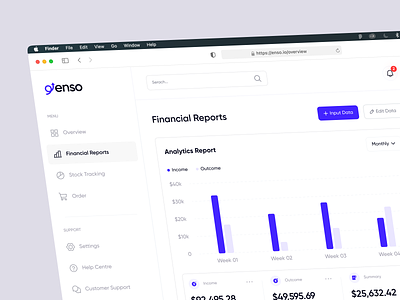 Enso - Financial Reports Dashboard analytics branding chart clean customer design finance report financial graphic hr management management money money management overview report resource resource management simple stock ui
