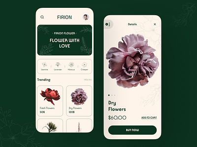 Flower App UI design e commerce flower flower app flower shop home screen ios minimal app mobile ui modern app nature app planting selling shop shopping ui ux