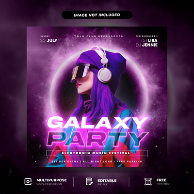 Galaxy Style Night Club Party Social Media Post Template stellardesigns.