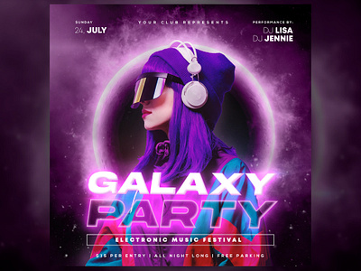 Galaxy Style Night Club Party Social Media Post Template stellardesigns.