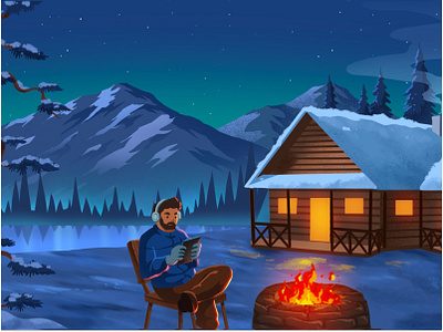 Winter Cabin airbnb alaska assets background cabin design firewood graphic design house illustration lake landscape mountain panorama scenery snow staycation vacation villa winter