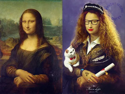 Mona Lisa Graduation Photo - Created with Photoshop's Generative ai art digital generative ai masterpiece mona lisa old painting photo manipulation photoshop renaissance