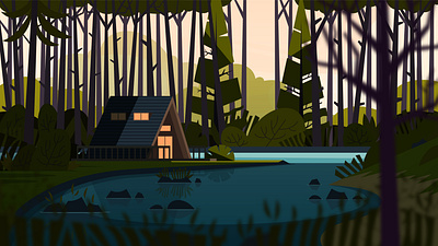 Cabin 2 cabin camping forest hiking illustration landscape nature river tree trees