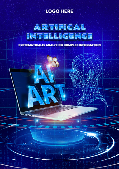 Poster Template Artifical Intelligence AI Art ai art artifical intelligence automatic chat gpt code creative flyer graphic design high tech laptop open ai poster robot sci fi technology template