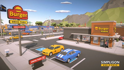 Simpligon Universe Low Poly 3D: Shop 3d blender building car character food illustration low poly lowpoly polygon shop