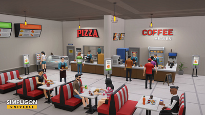 Simpligon Universe Low Poly 3D: Food Court 3d blender building character court food illustration interior low poly lowpoly polygon shop