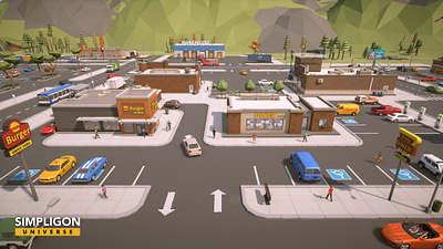 Simpligon Universe Low Poly 3D: Shopping Area 3d blender building character food illustration low poly lowpoly mall shop shopping