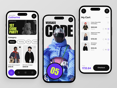 Versace Code - Fashion Mobile App app design fashion fashion app fashion store figma graphic design landing page minimal mobile app ui website