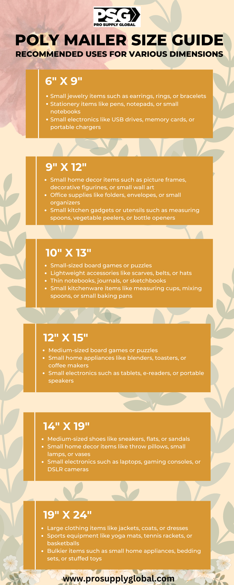 Poly Mailer Size Guide Uses for Various Dimensions by Pro Supply Global on Dribbble