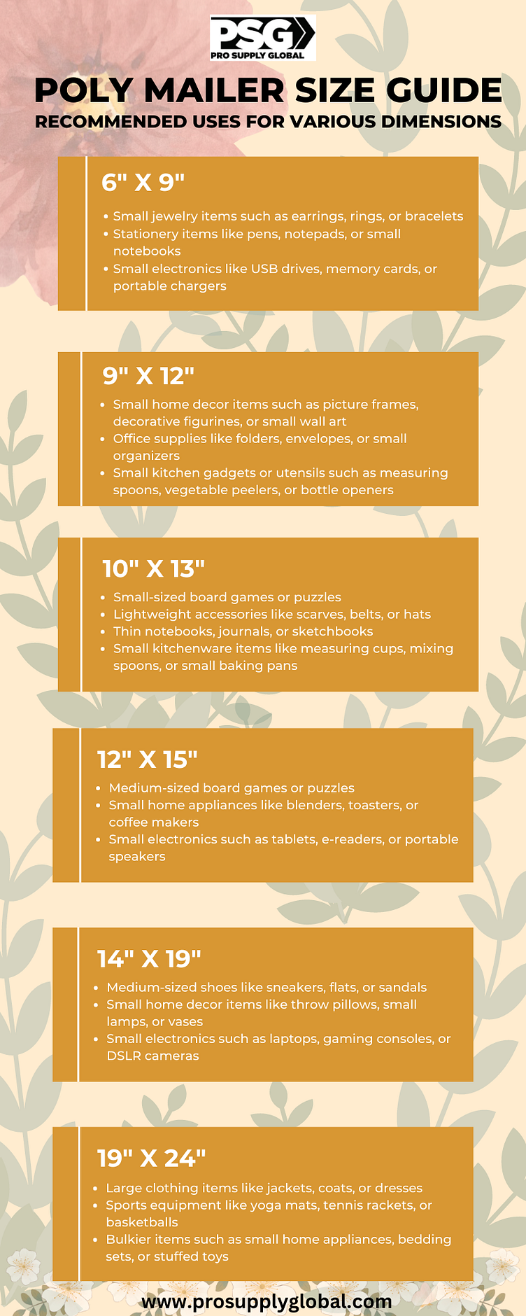 Poly Mailer Size Guide Uses for Various Dimensions by Pro