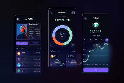 Crypto Wallet Mobile App after effects animation app banking bitcoin crypto cryptocyrrency design finance motion design motion graphics nft token banking ui ux wallet