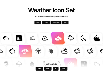 Weather Icon Set bold cloud design icon icon design icon pack icon set iconography icons iconset line material ui icons moon outline product product design rain sun two tone weather