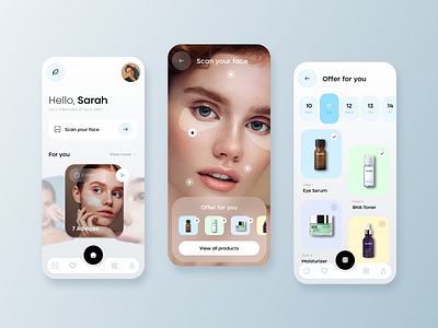 Mobile App - Beauty application beauty calendar cosmetics design graphic design healthcare illustration mobile mobile app product design scan shop skin skincare ui ux