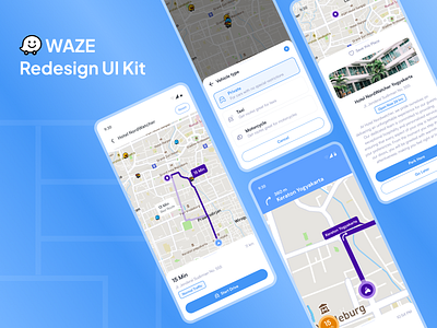Waze Redesign UI Kit design illustration maps design mobile mobile maps mobile ui redesign ui ui app ui apps ui kit ui kits uiux ux ux apps vector waze