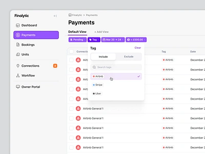 Add Tags — Filter System app clean dashboard dashboard design date picker date range design system filters fintory free resources kpis light ui navigation payments sidebar sorting ui user experience user interface ux