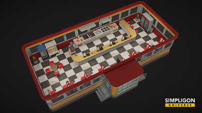 Simpligon Universe Low Poly 3D: Diner 3d blender building character diner foor illustration interior low poly lowpoly polygon shop