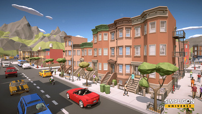 Simpligon Universe Low Poly 3D: Residential Street 3d blender building character home house illustration low poly lowpoly polygon residential