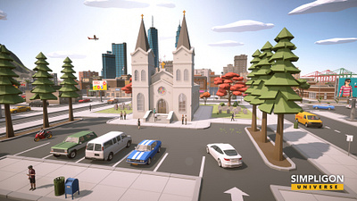 Simpligon Universe Low Poly 3D: Church 3d blender building car character church illustration low poly lowpoly polygon truck