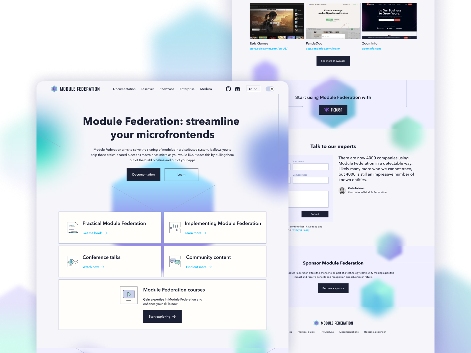 Module Federation website dark theme design light theme module federation ui web design