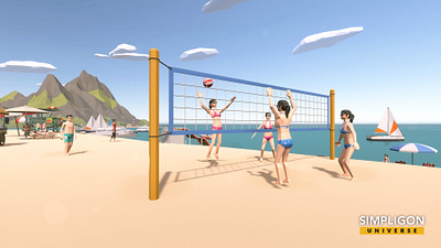 Simpligon Universe Low Poly 3D: Beach 3d beach blender building character female girls illustration interior low poly lowpoly male play polygon