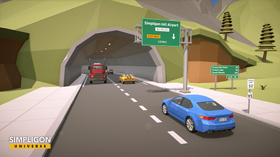 Simpligon Universe Low Poly 3D: Tunnel Road 3d blender building car character illustration low poly lowpoly mountain polygon road truck tunnel